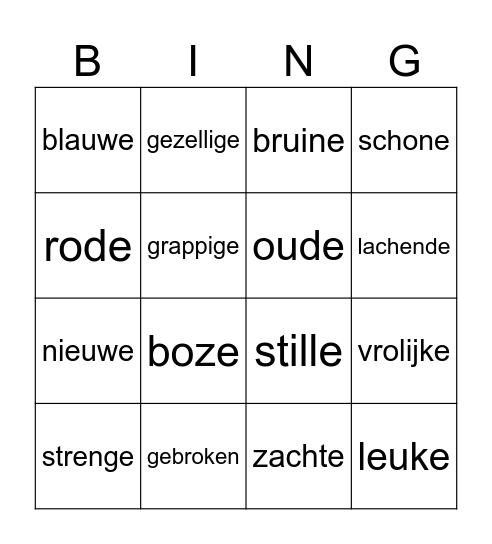 bijvoeglijk naamwoord Bingo Card