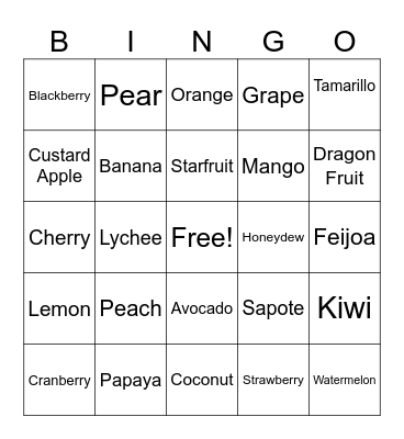 Fruits Bingo Card