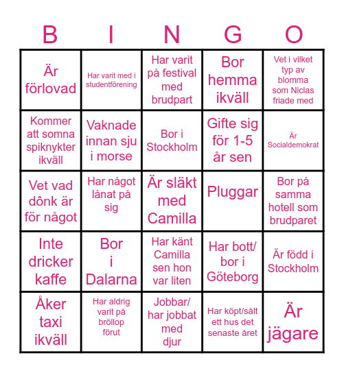 Bröllops Bingo- Hitta någon som... Bingo Card