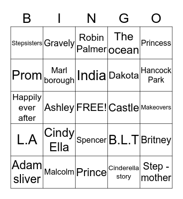 Cindy ella Bingo Card