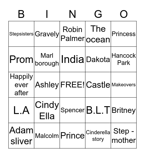 Cindy ella Bingo Card