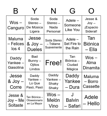 Musical de bingo Card