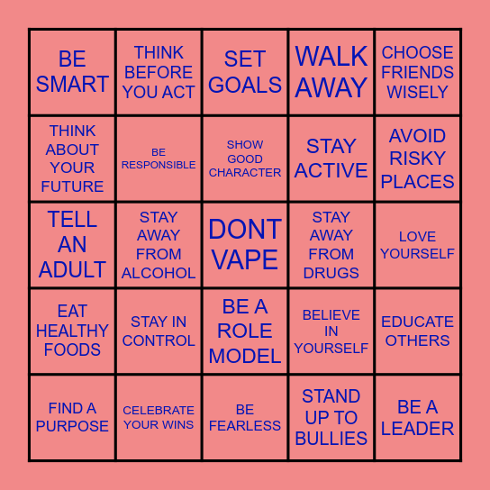 Red Ribbon Week Bingo Card