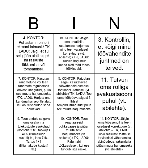 Ergonoomiline Bingo Card