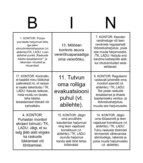 Ergonoomiline Bingo Card