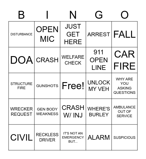 BURKE CO 911 BINGO Card