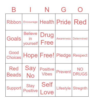 Red Ribbon Week Bingo Card