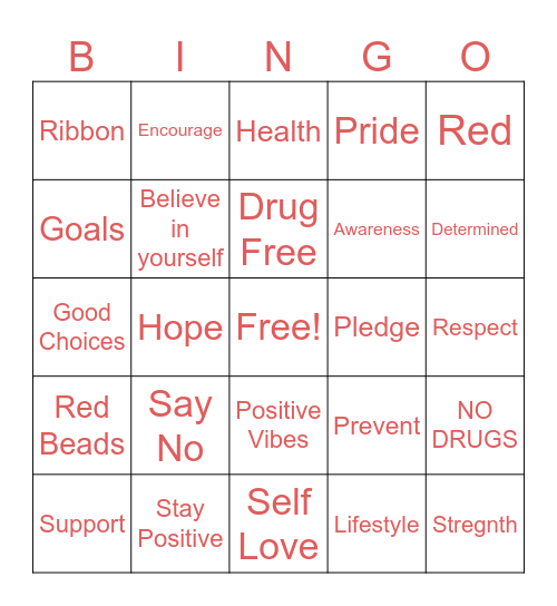 Red Ribbon Week Bingo Card