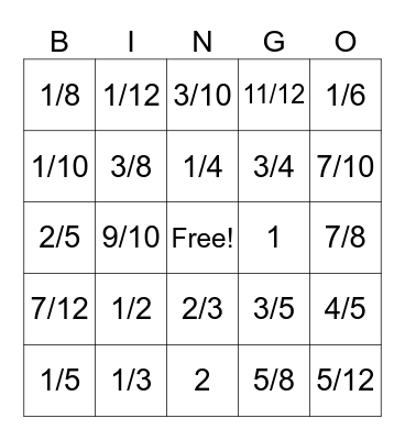 Equivalent Fractions BINGO Card