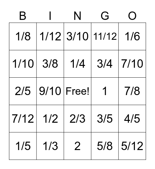 Equivalent Fractions BINGO Card