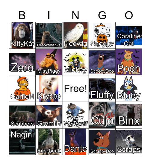 Fur-miliar Howl-a-ween Faces Bingo Card