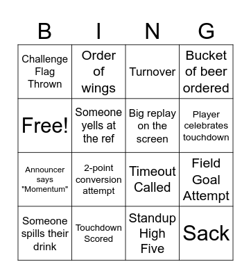 Football Bingo Card