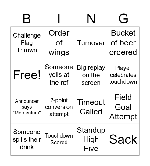 Football Bingo Card