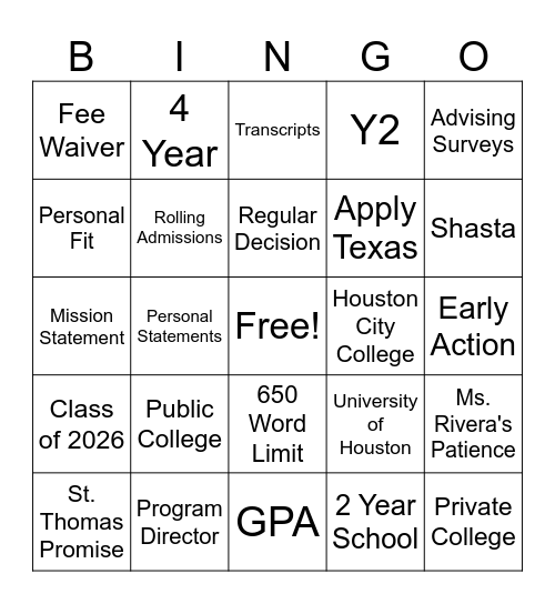 Ms. Rivera's Y2 OG Bingo Card