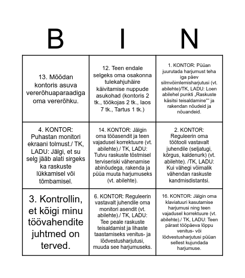 Ergonoomiline Bingo Card