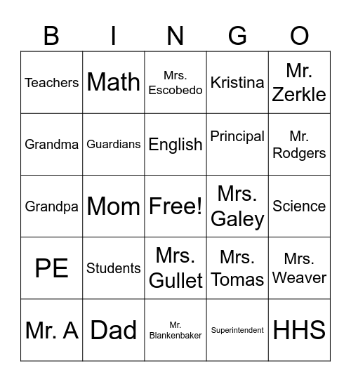 PARENT/ CONFERENCE Bingo Card
