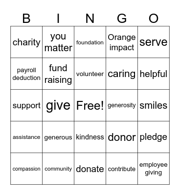 Orange Impact Bingo Card