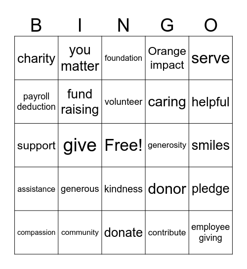 Orange Impact Bingo Card