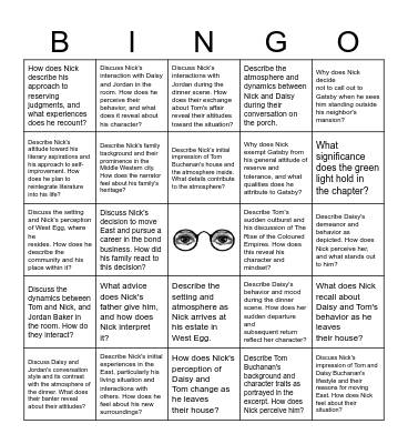 Gatsby - Chapter 1 Bingo Card