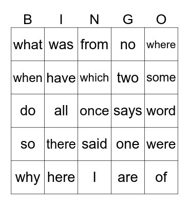 Sight words Bingo Card