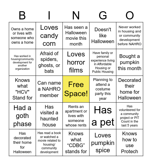 NAHRO Halloween Bingo Card