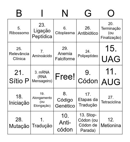 Tradução da biologia Celular Bingo Card