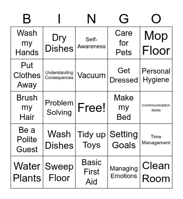 Life Skills Bingo Card