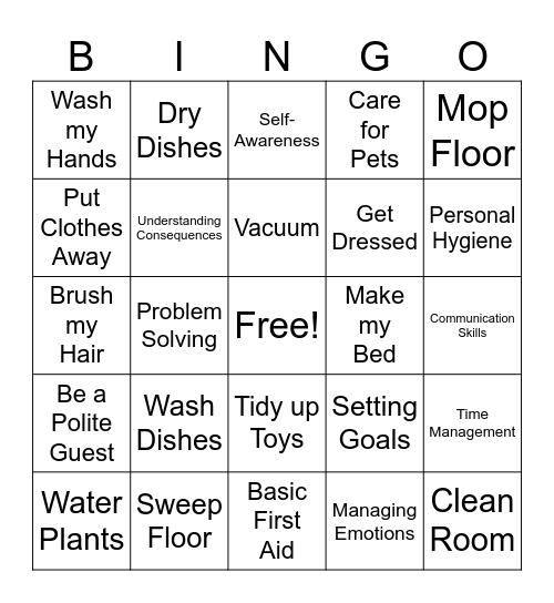 Life Skills Bingo Card