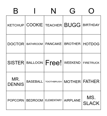 MULTI-SYLLABIC Bingo Card