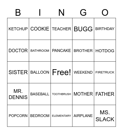 MULTI-SYLLABIC Bingo Card