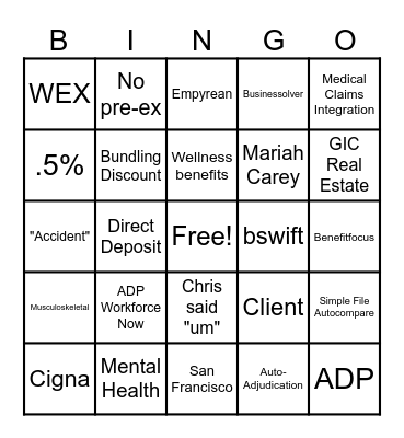 Cigna Supplemental Health Bingo Card