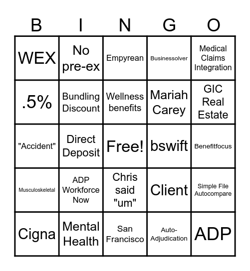 Cigna Supplemental Health Bingo Card