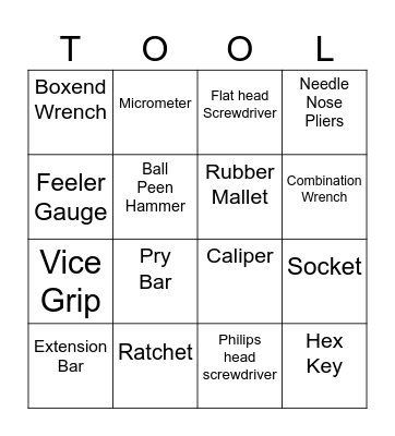 Automotive Tool Bingo Card