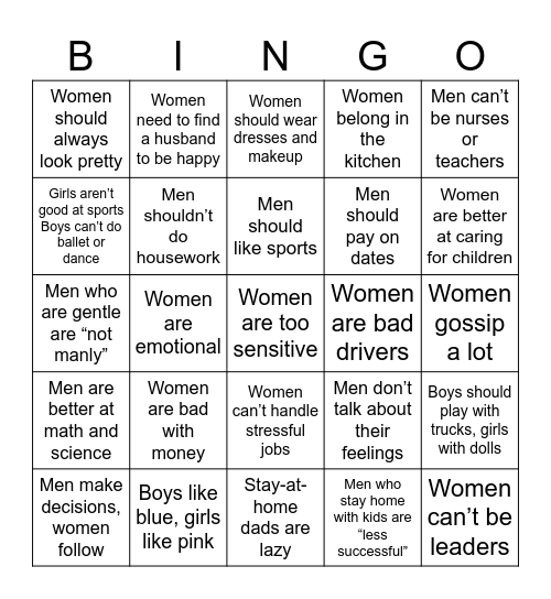 Stereotypes Bingo Card