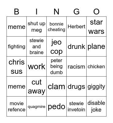 family guy bingo Card