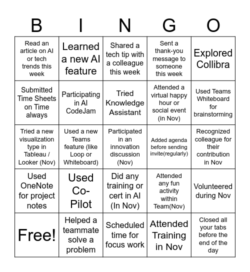 Level Up with November Digital Solutions Bingo Card