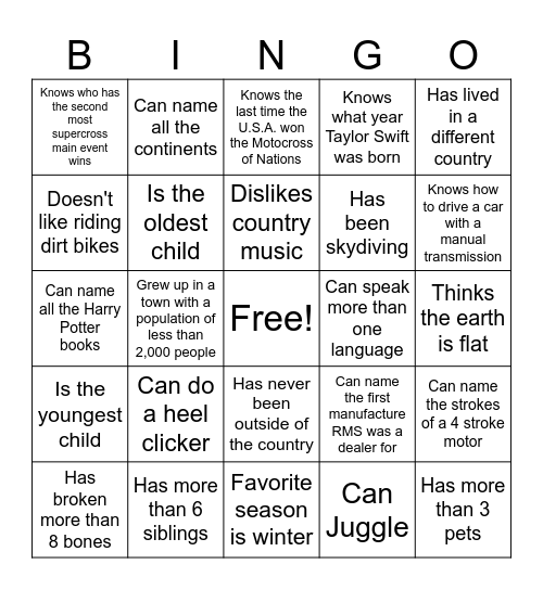 RMS Bingo Card