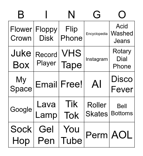 Through the Decades Bingo Card