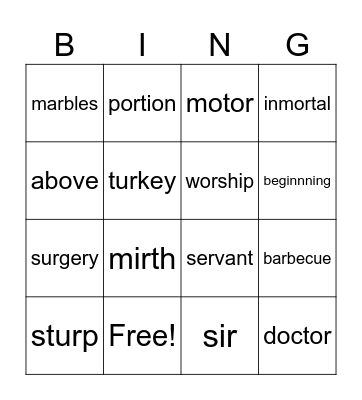 r-controlled vowel words Bingo Card