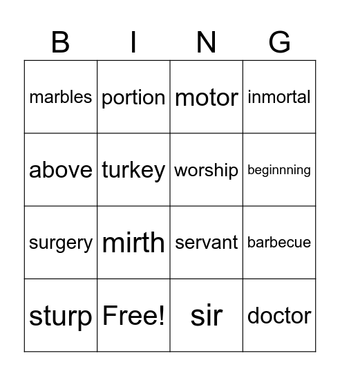 r-controlled vowel words Bingo Card