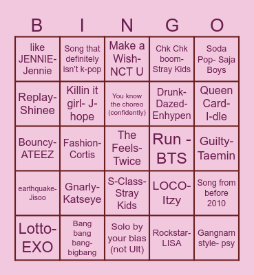 kpop bingo- songs Bingo Card