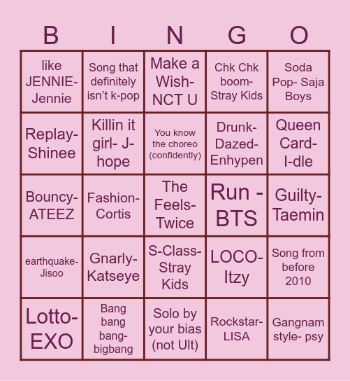 kpop bingo- songs Bingo Card
