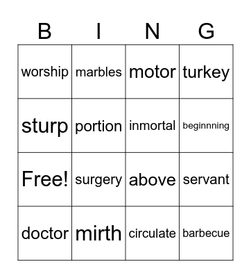 r-controlled vowel words Bingo Card