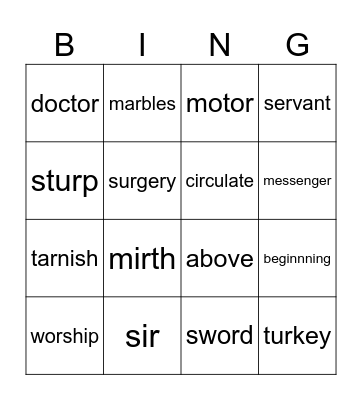 r-controlled vowel words Bingo Card
