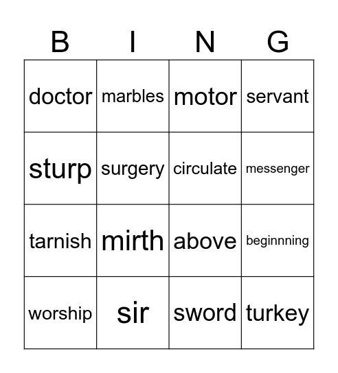 r-controlled vowel words Bingo Card