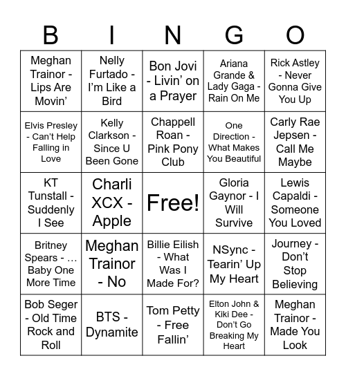 Music BINGO Card