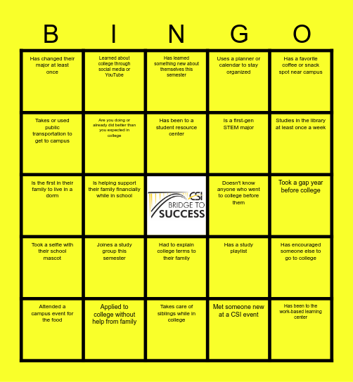 First Gen BINGO Card