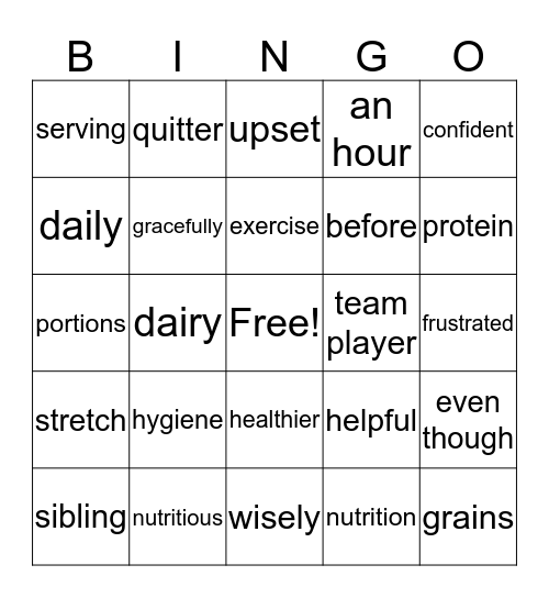 final bingo for healthy living 3/4 Bingo Card