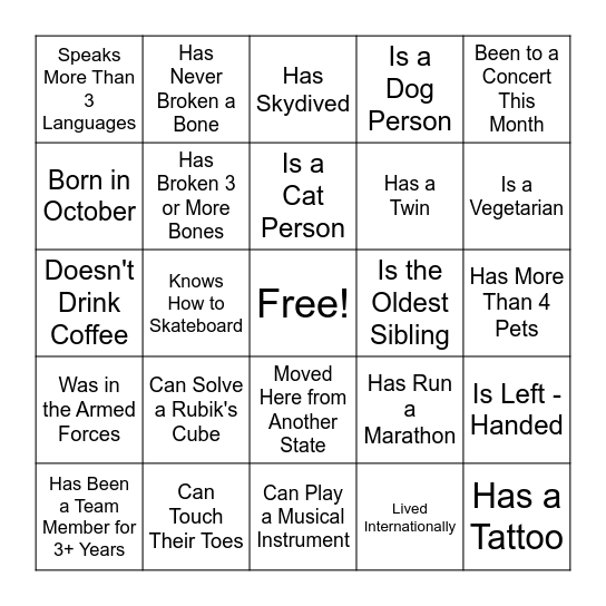 FIND SOMEONE WHO... Bingo Card