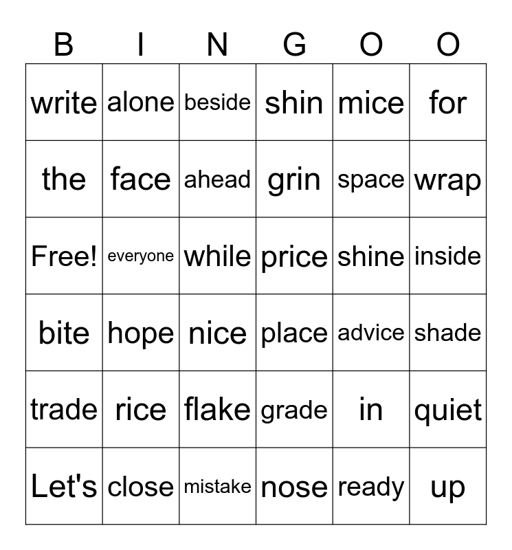 2nd grade LL Unit 4 and 5 Bingo Card